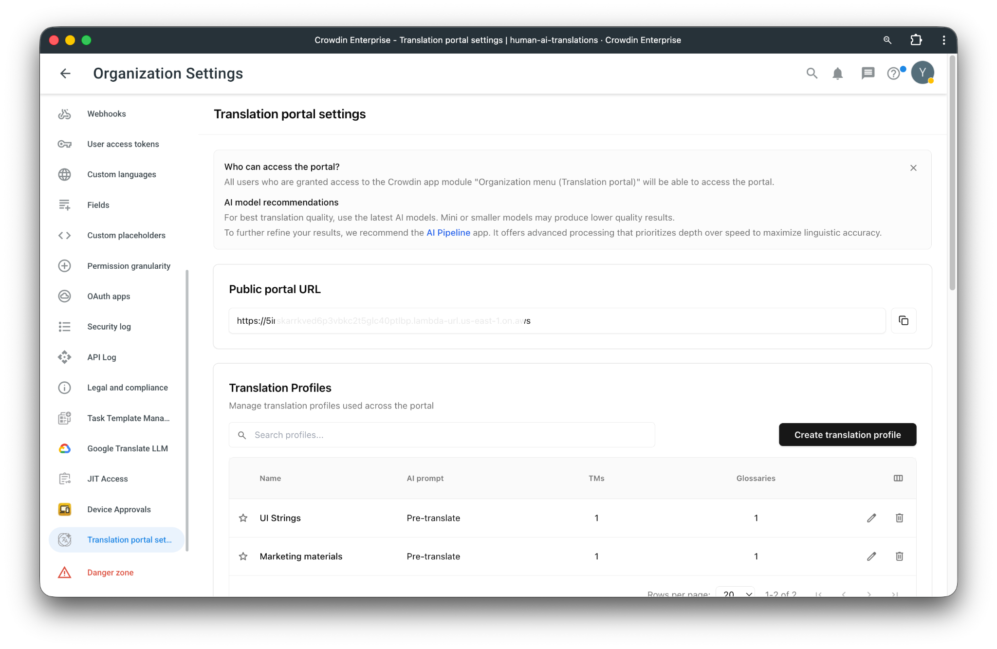 Setting up the Translation portal in Crowdin