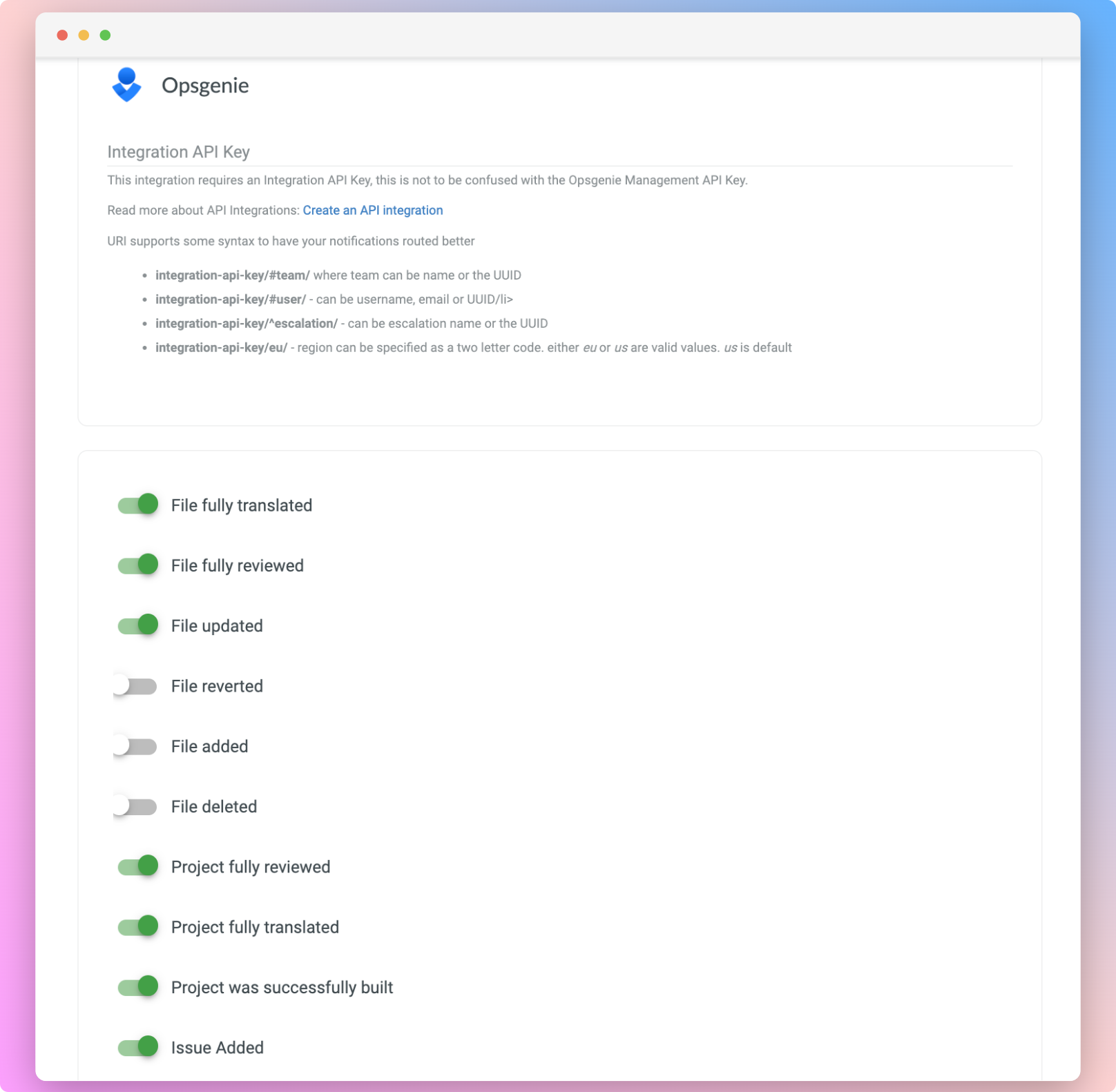 Opsgenie Integration. Screenshot