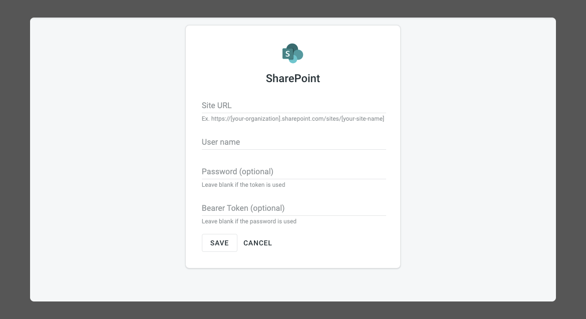 Microsoft SharePoint configuration. Screenshot