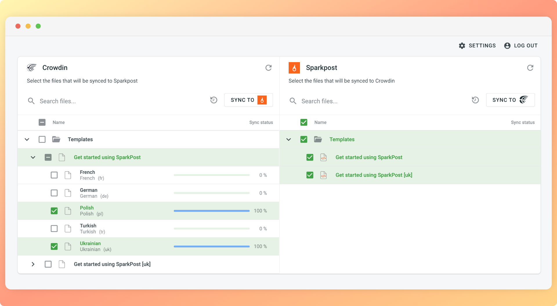Sparkpost translation synchronization. Screenshot