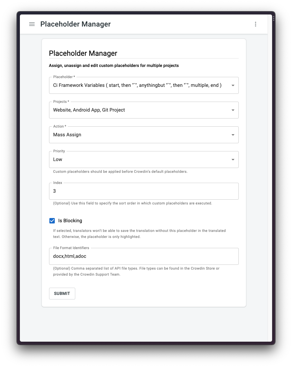 Crowdin Placeholders Manager