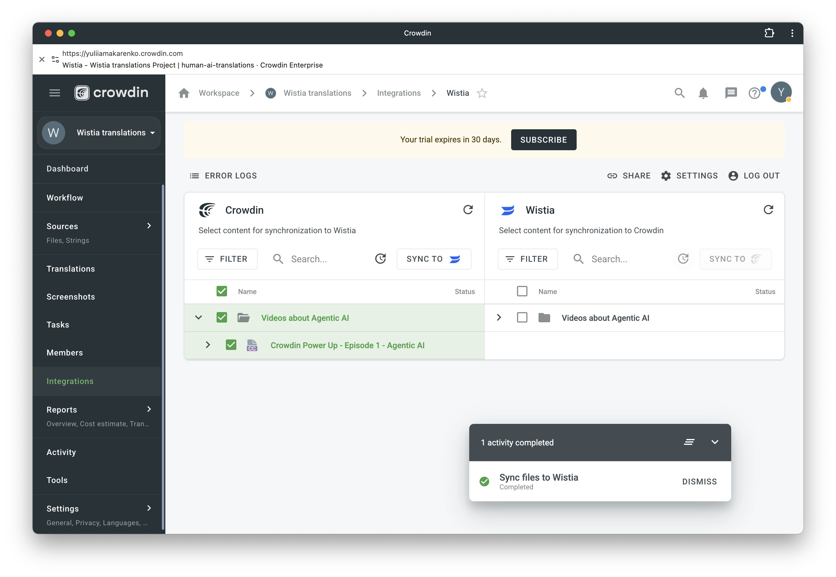 Sync localized subtitles from Crowdin back to Wistia