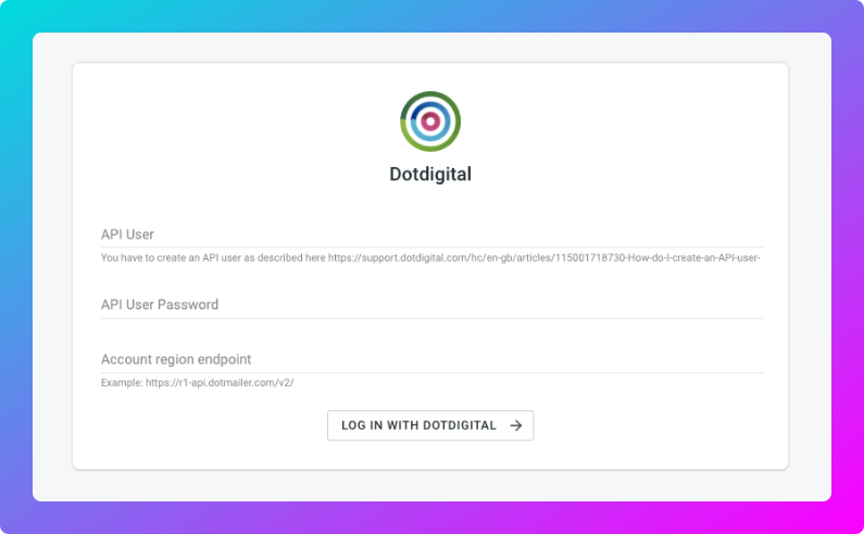 Dotdigital configuration. Screenshot