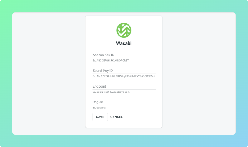 Wasabi configuration. Screenshot