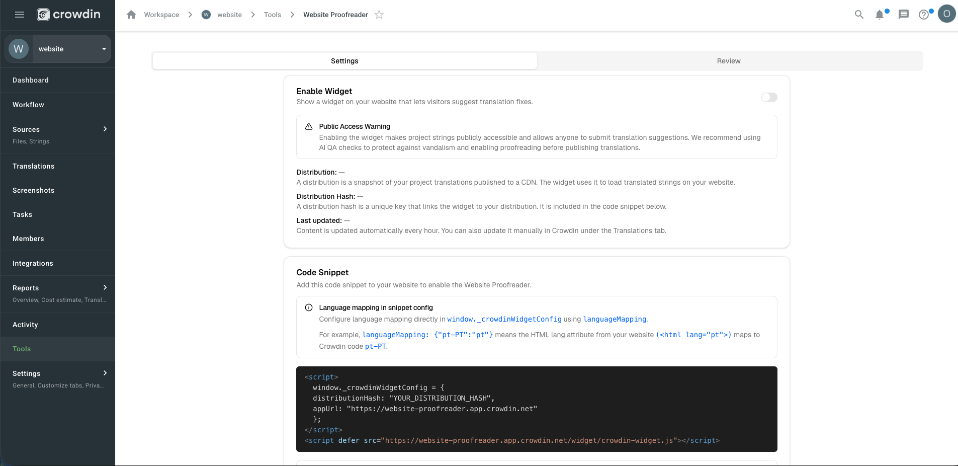 Website Proofreader Settings