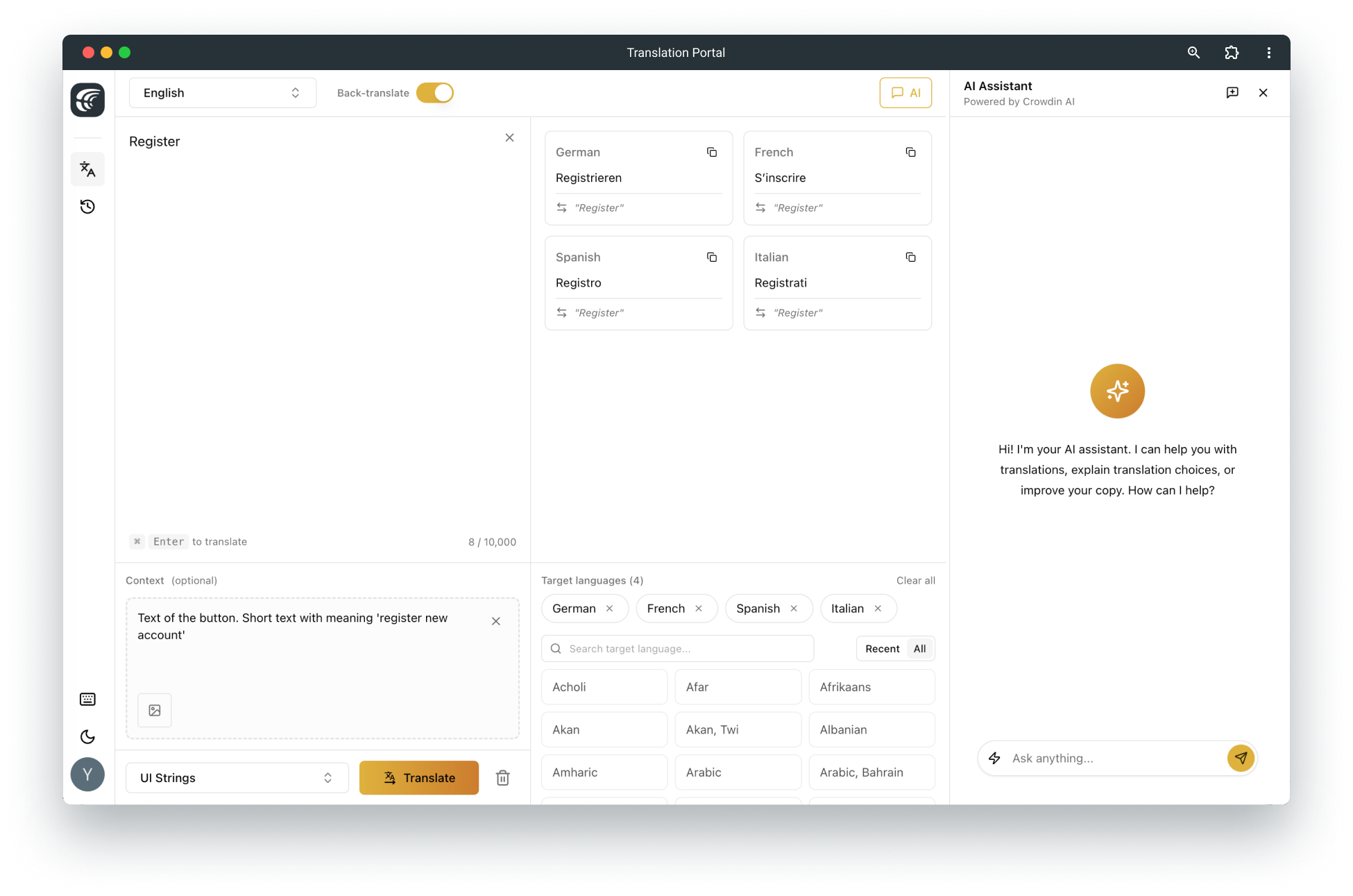 Text translation in Crowdin Translation Portal