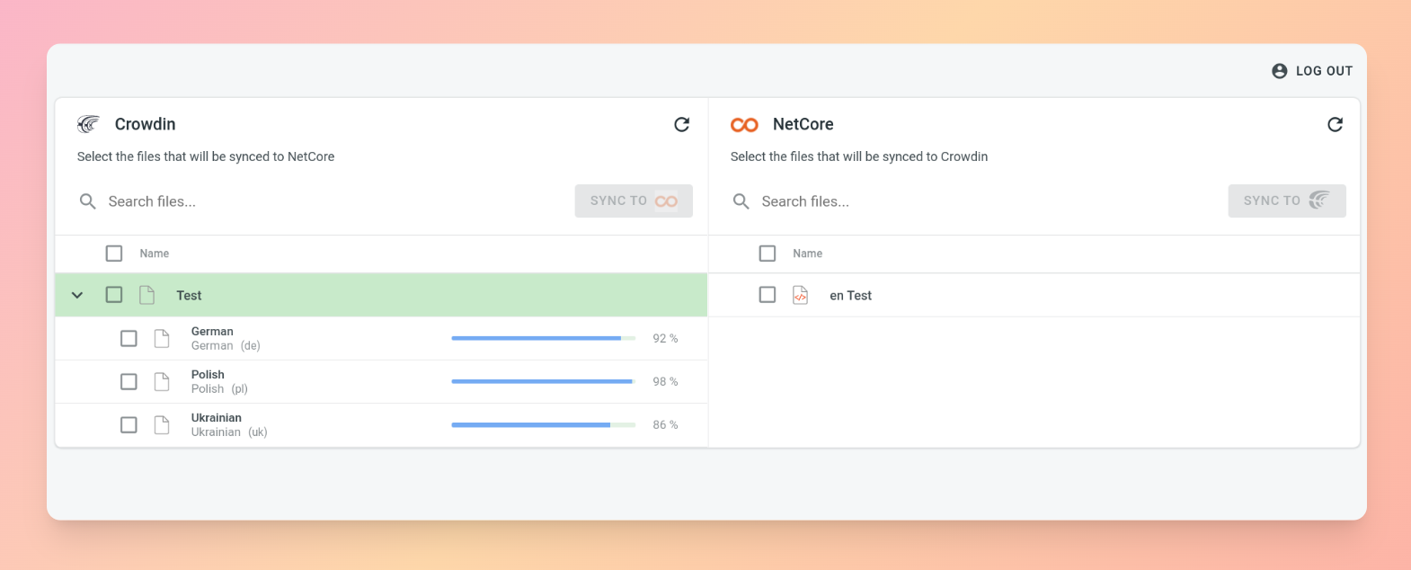 Netcore Cloud translation synchronization. Screenshot