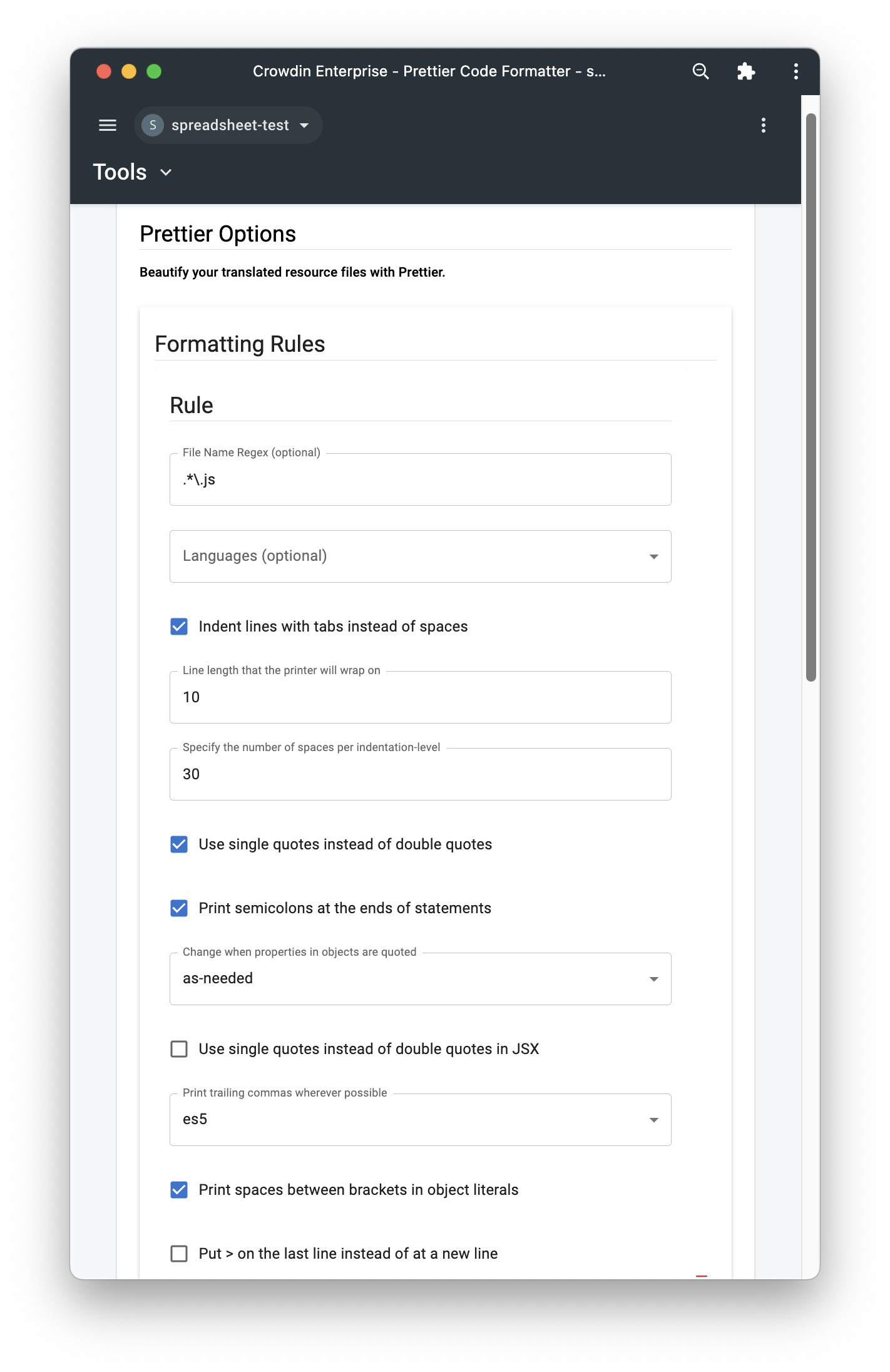 Prettier in Crowdin for translation files