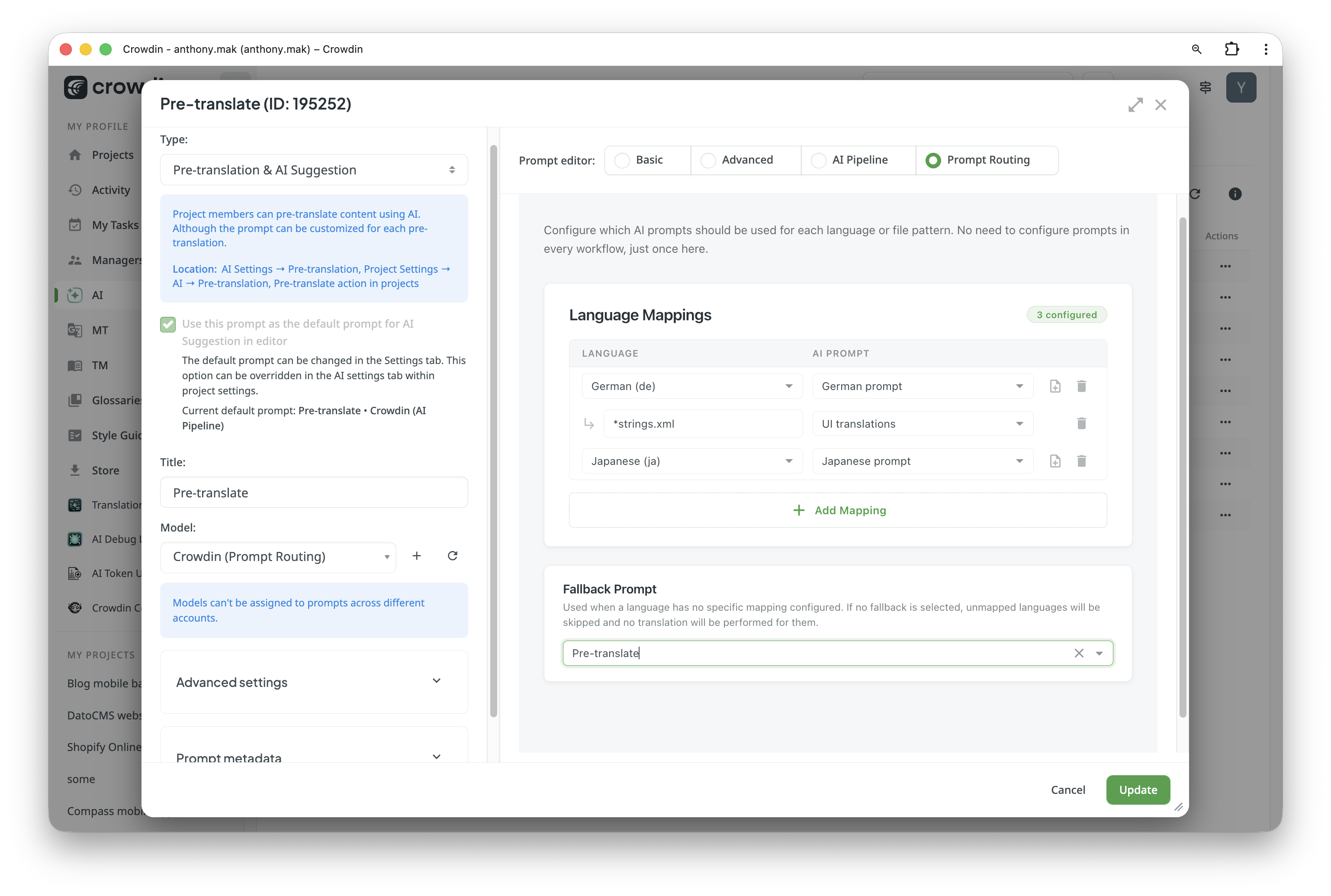 Prompt Routing in Crowdin