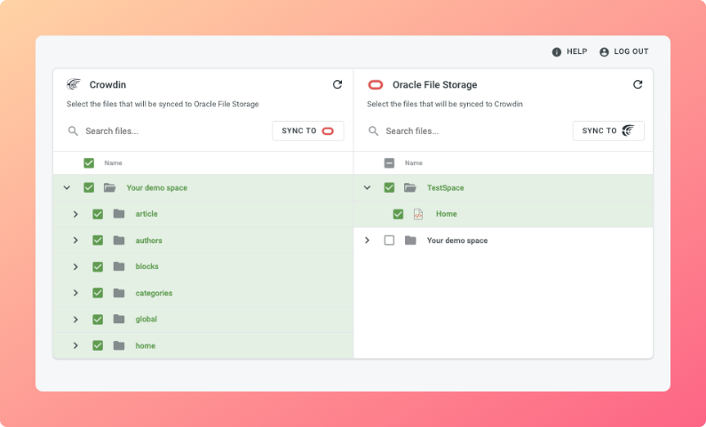 Oracle File Storage translation synchronization. Screenshot