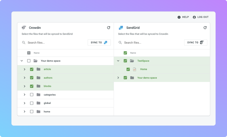 SendGrid translation synchronization. Screenshot