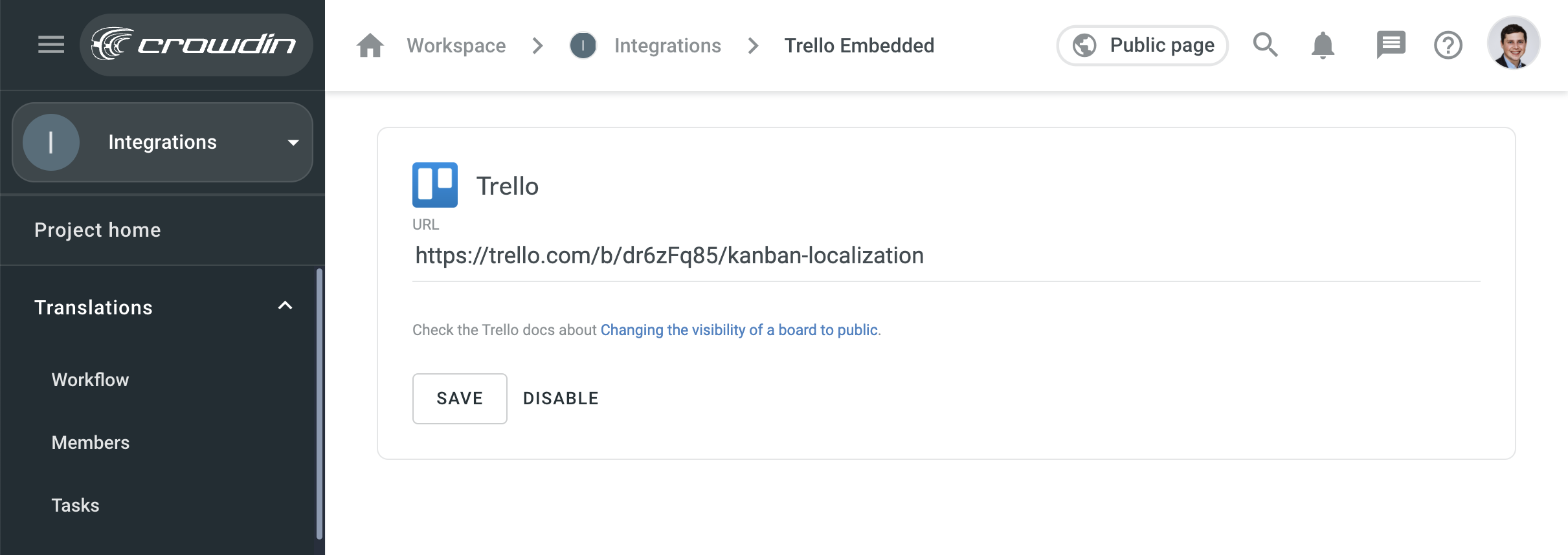 Trello Embedded. Screenshot