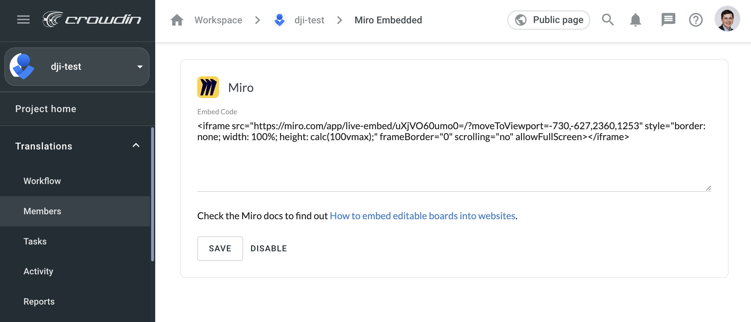 Miro Embedded. Screenshot
