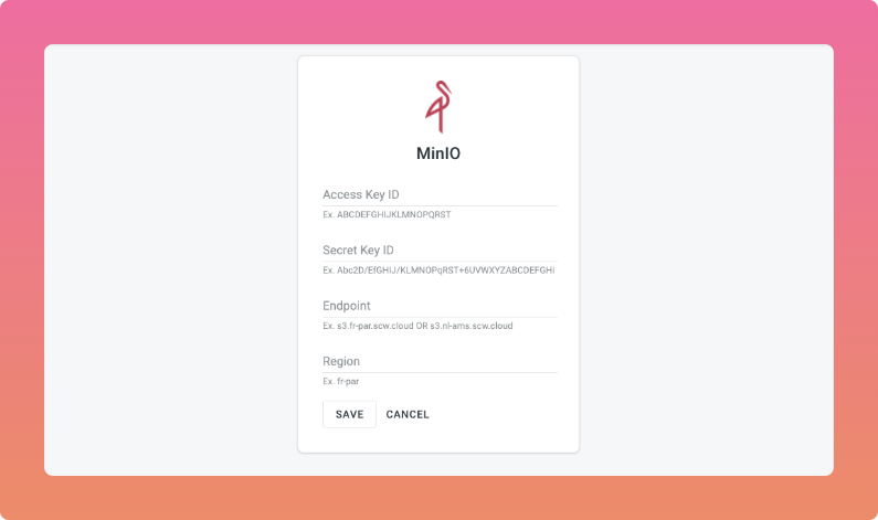 MinIO configuration. Screenshot