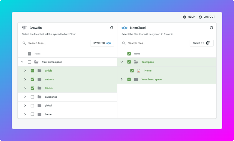 NextCloud translation synchronization. Screenshot