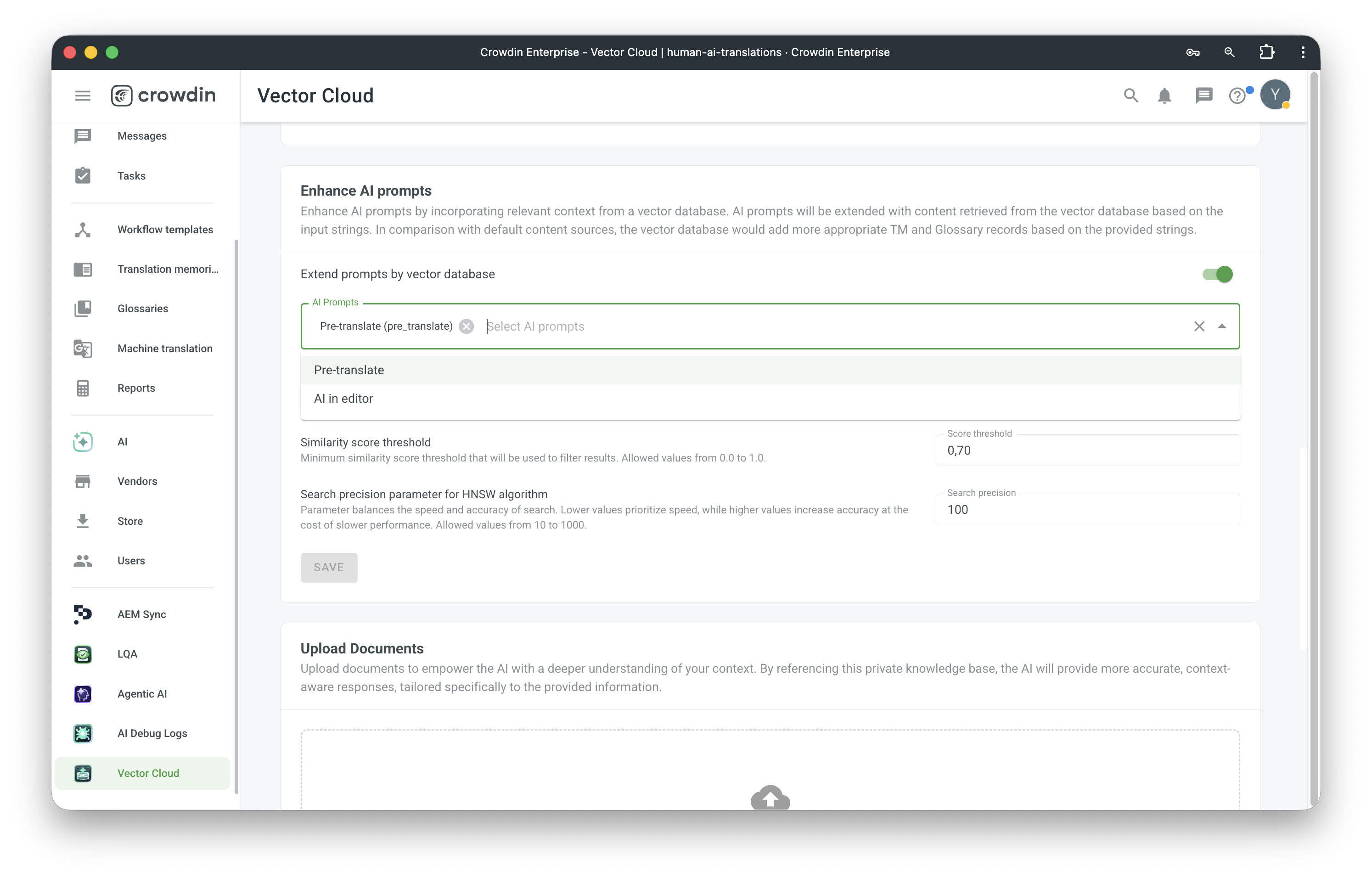 Extend prompts by vector database
