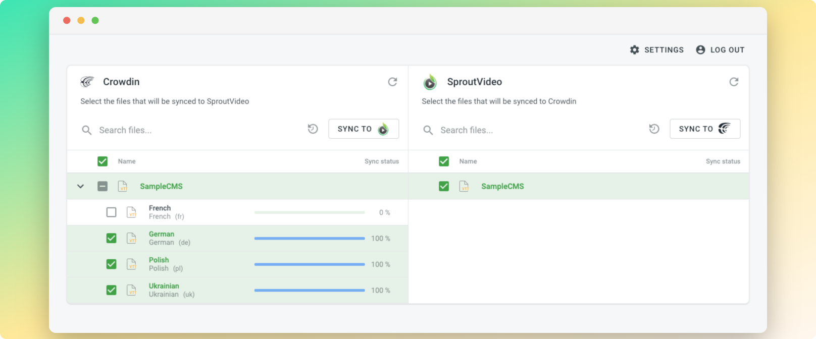 SproutVideo translation synchronization. Screenshot