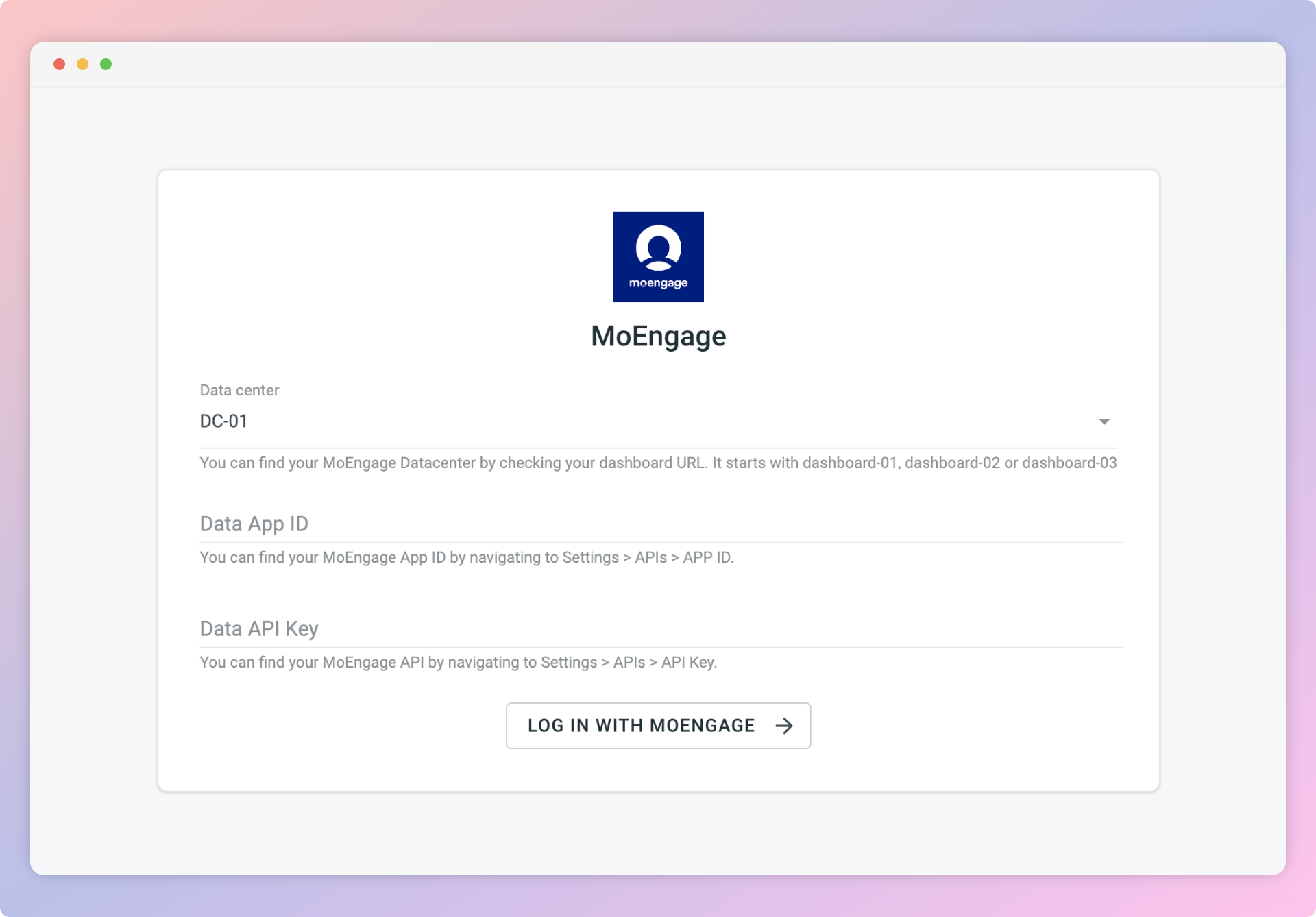 MoEngage configuration. Screenshot