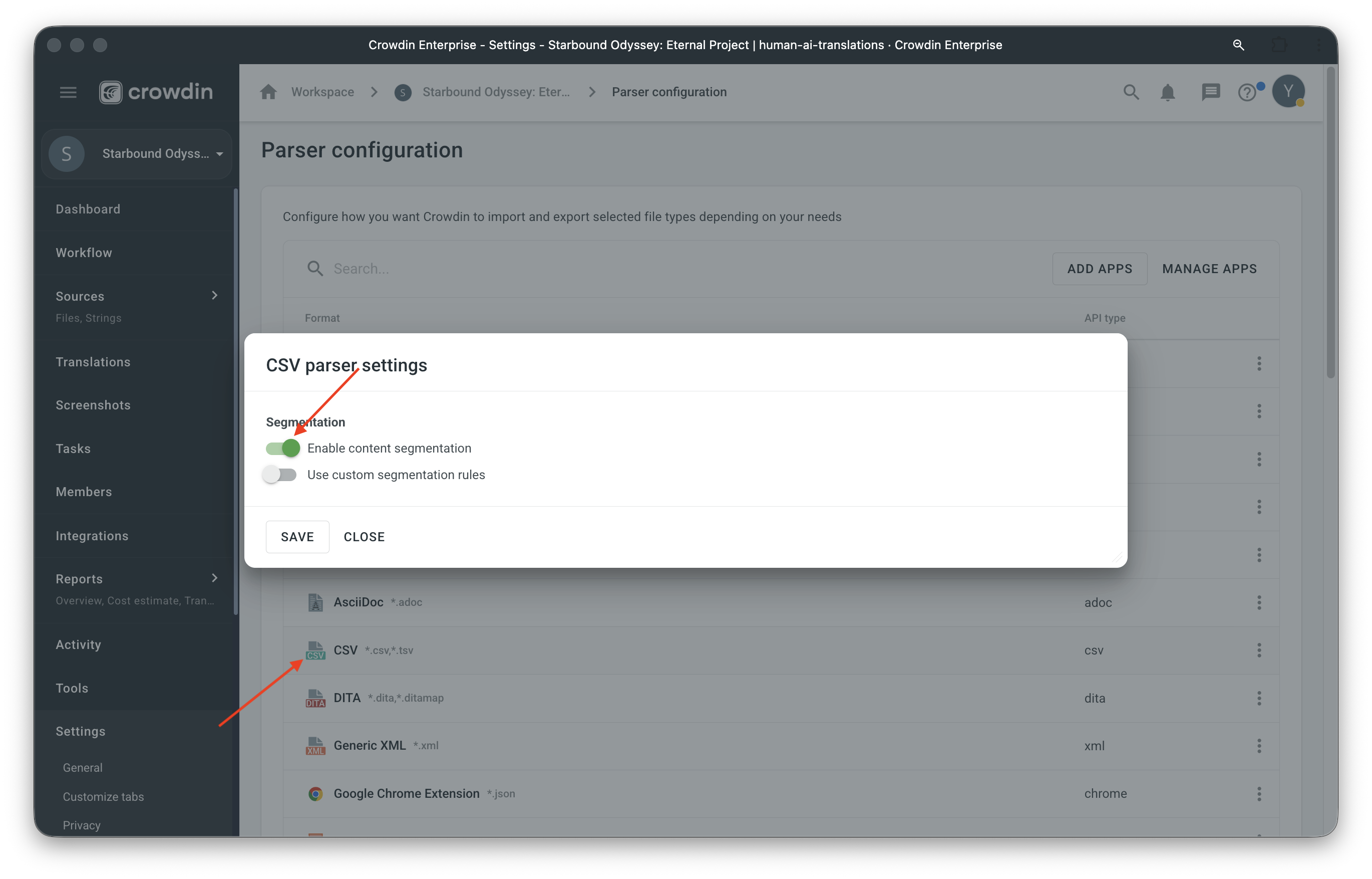 How to enable Parser configuration