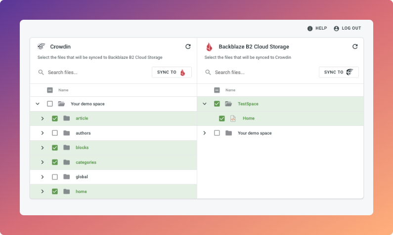 Backblaze B2 Cloud Storage translation synchronization. Screenshot