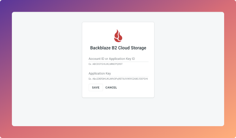 Backblaze B2 Cloud Storage configuration. Screenshot