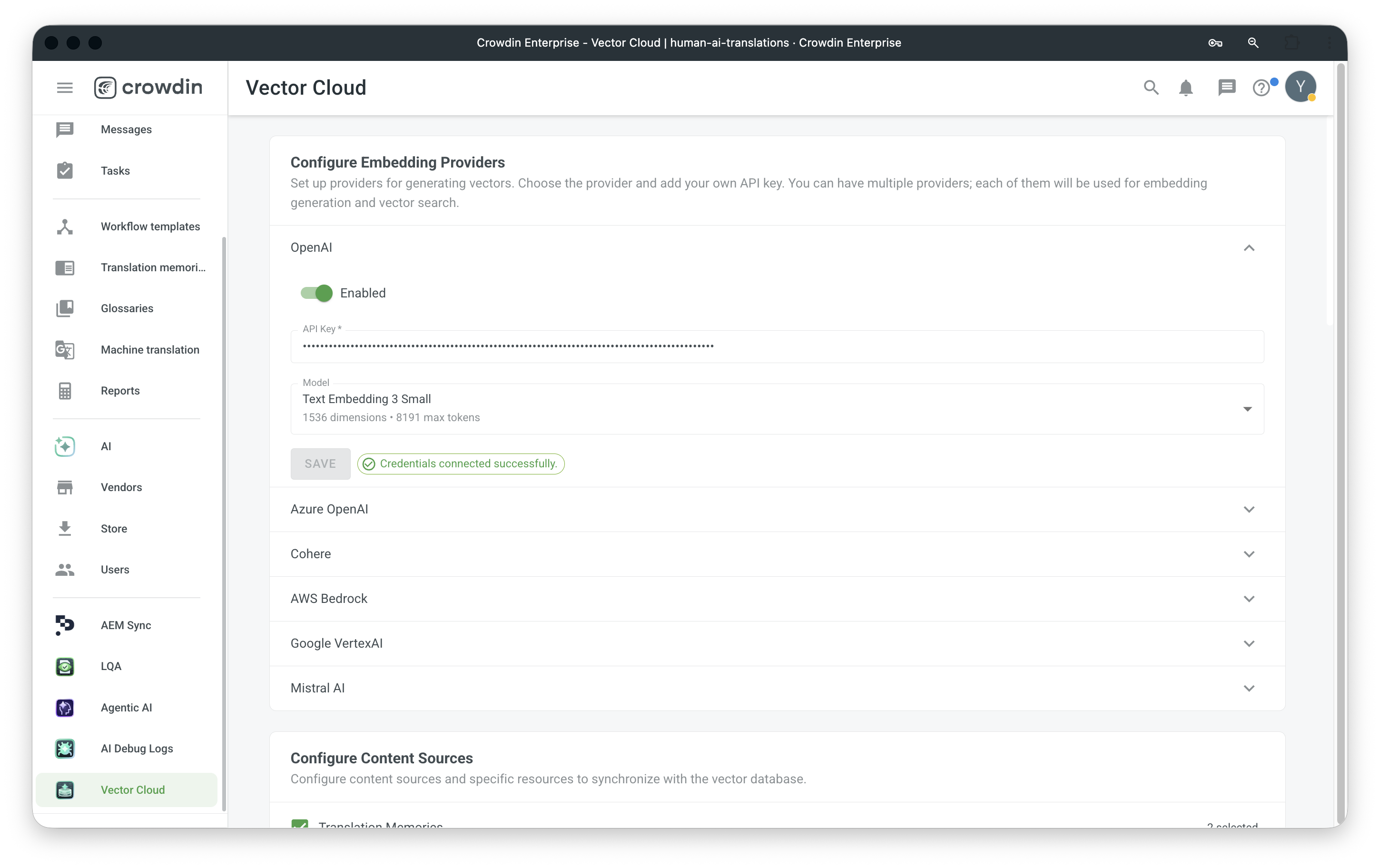 Configure AI Providers within Vector Cloud