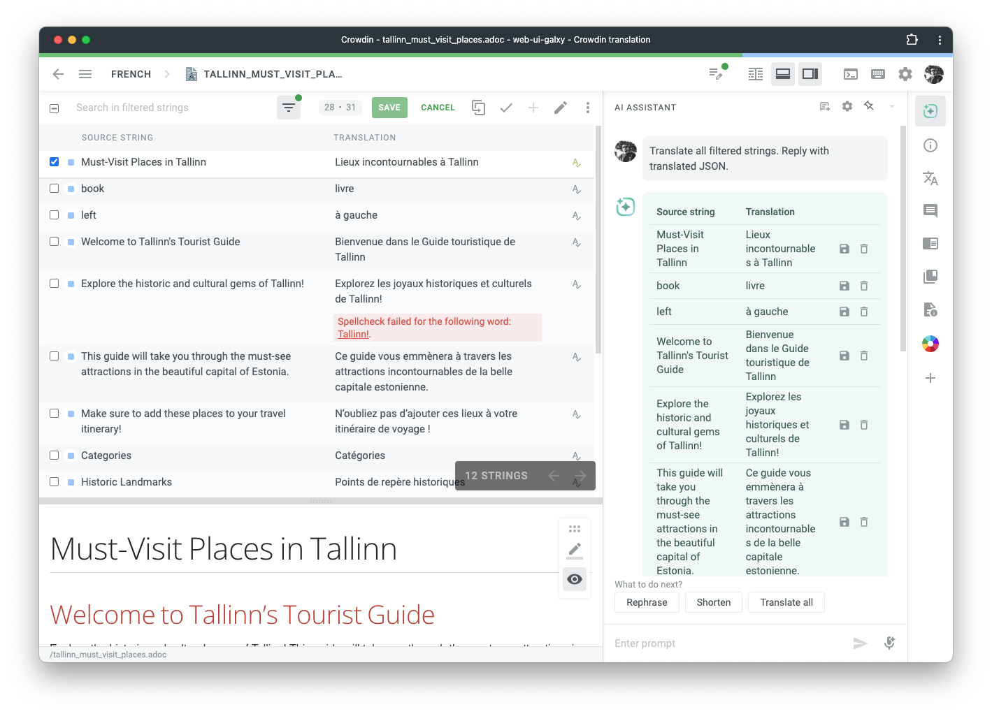AI Assistant in Editor (Crowdin, screenshot)