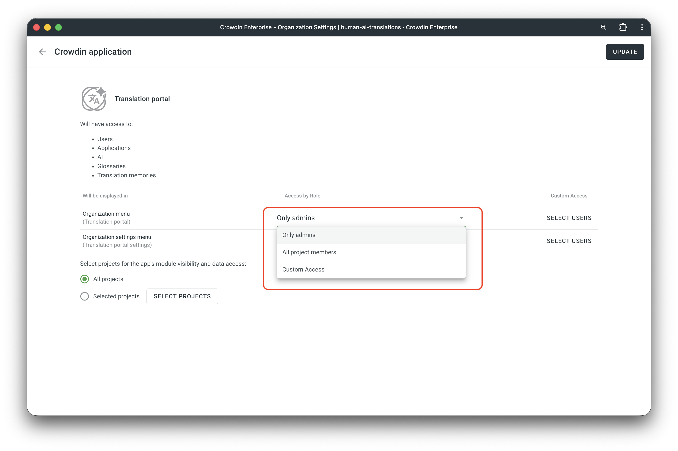 Grant Access to the Translation portal