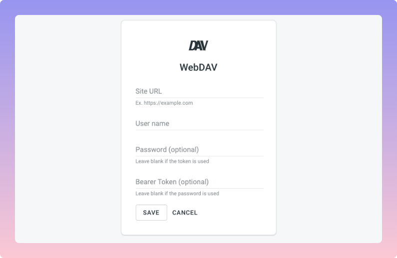 WebDAV configuration. Screenshot