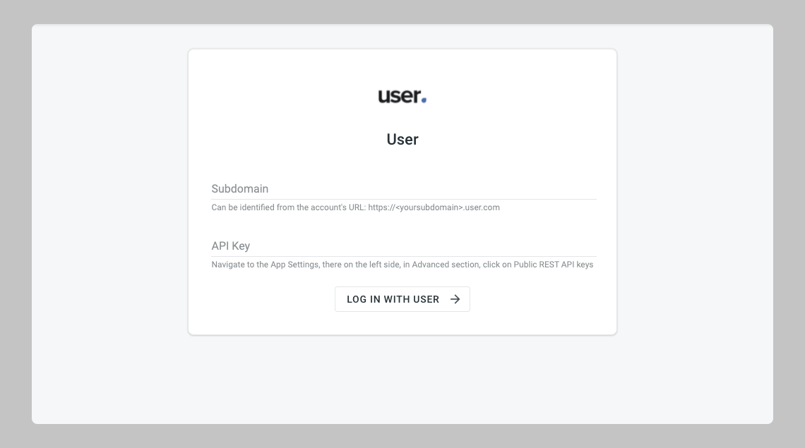 User.com configuration. Screenshot