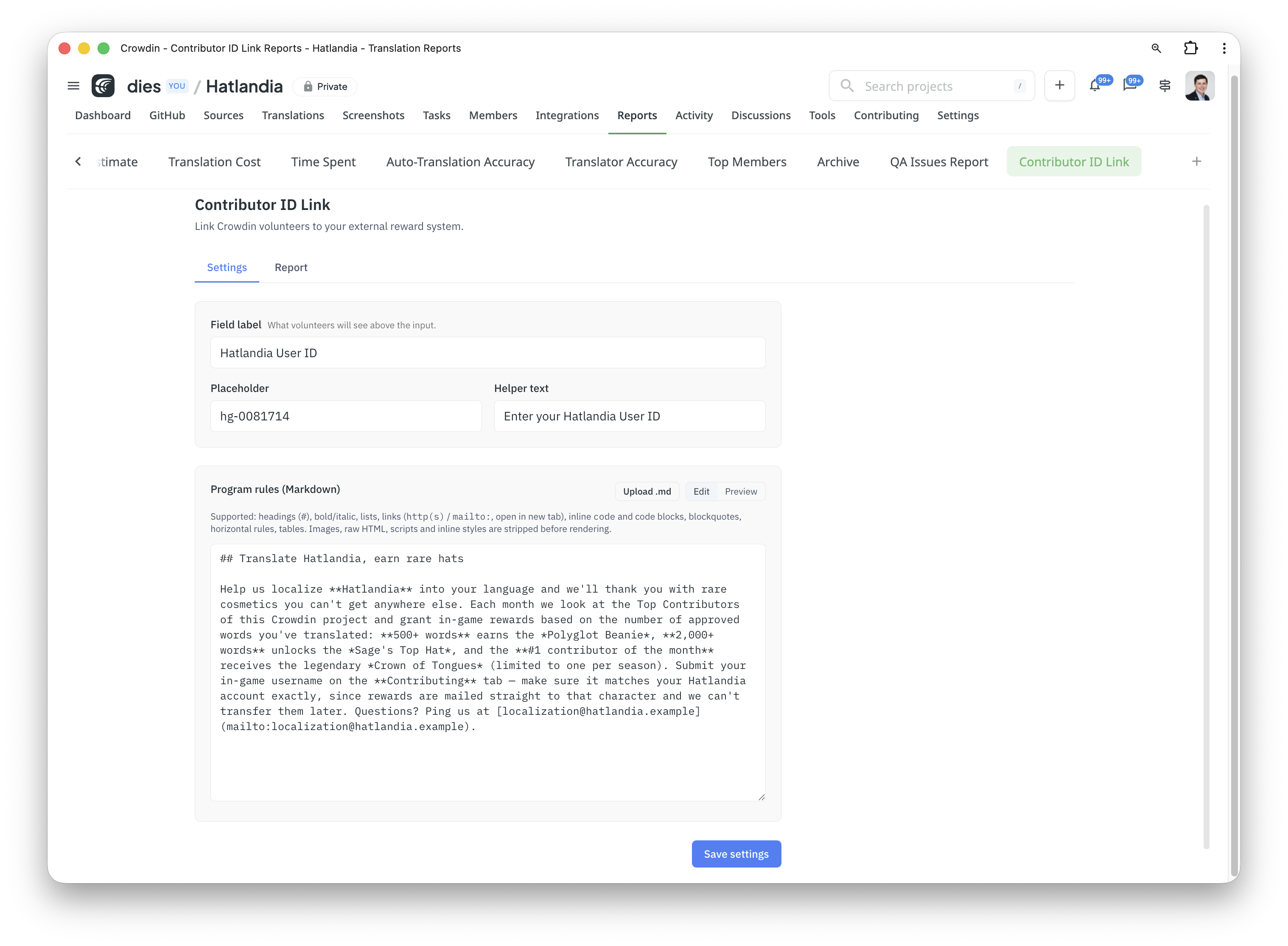 Configuring Contributor ID Link Crowdin app