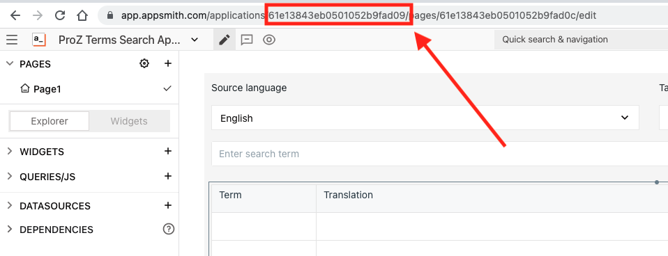 Finding Appsmith app ID