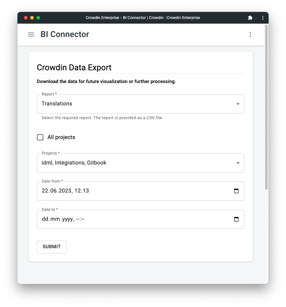 Crowdin BI Connector