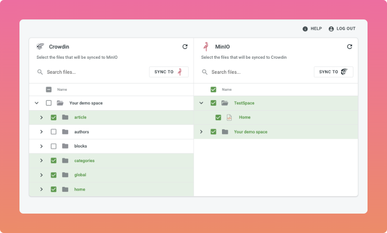 MinIO translation synchronization. Screenshot
