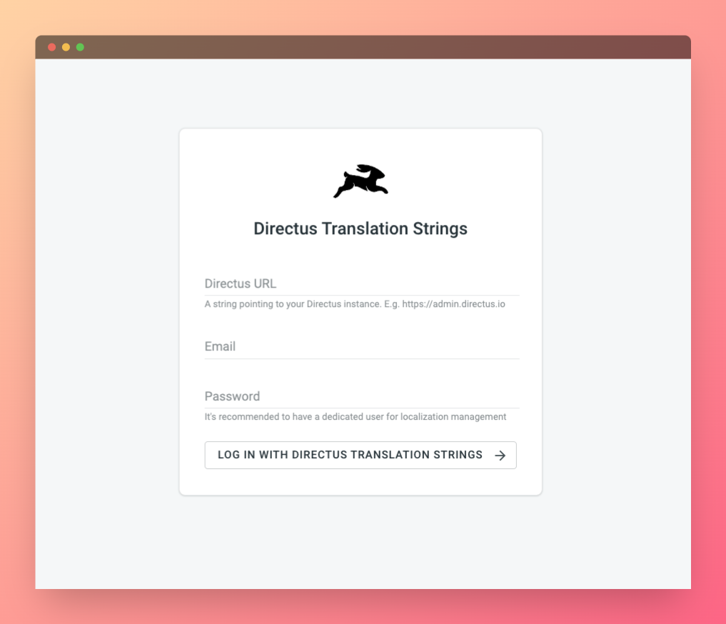 Directus Translation Strings configuration. Screenshot