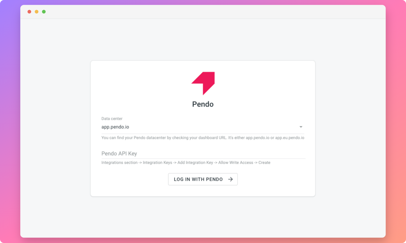 Pendo configuration. Screenshot
