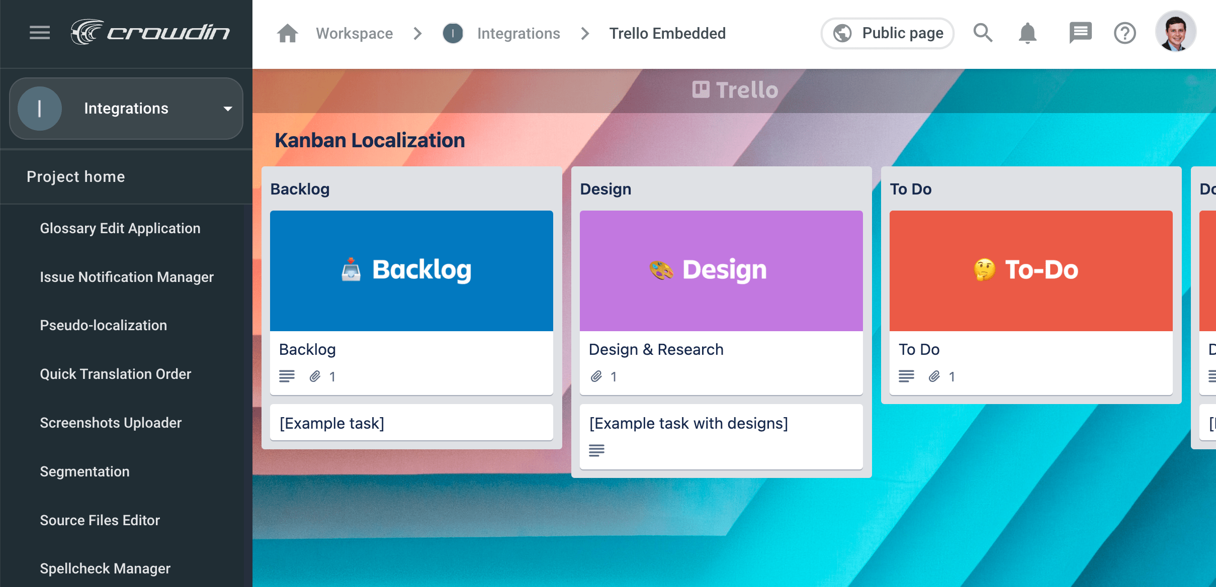 Trello Embedded. Screenshot
