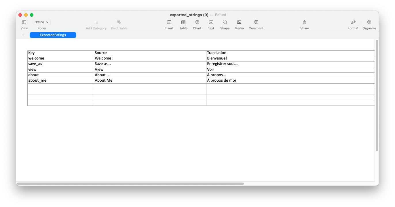 Exported strings in Calc