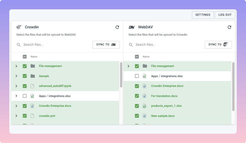 WebDAV translation synchronization. Screenshot