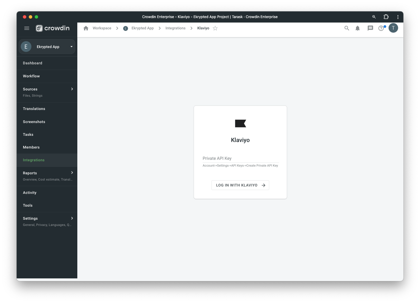 Klaviyo configuration. Connect Klaviyo account for translation