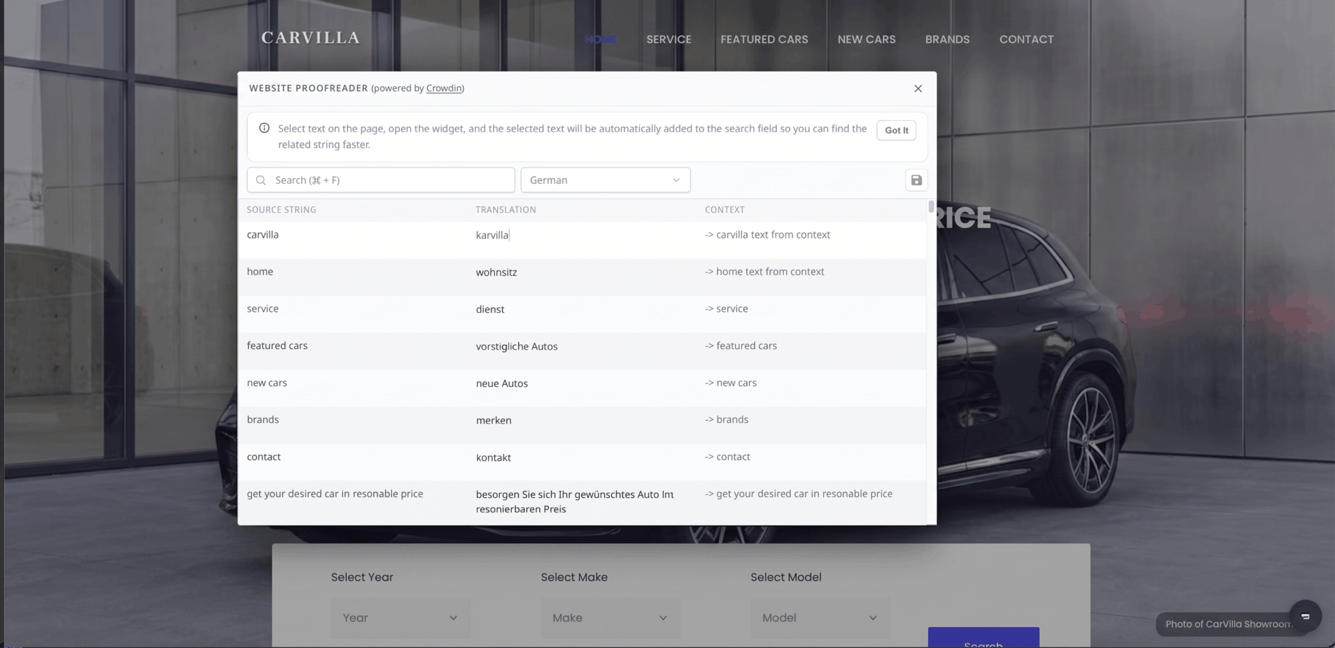 Website Proofreader widget by Crowdin