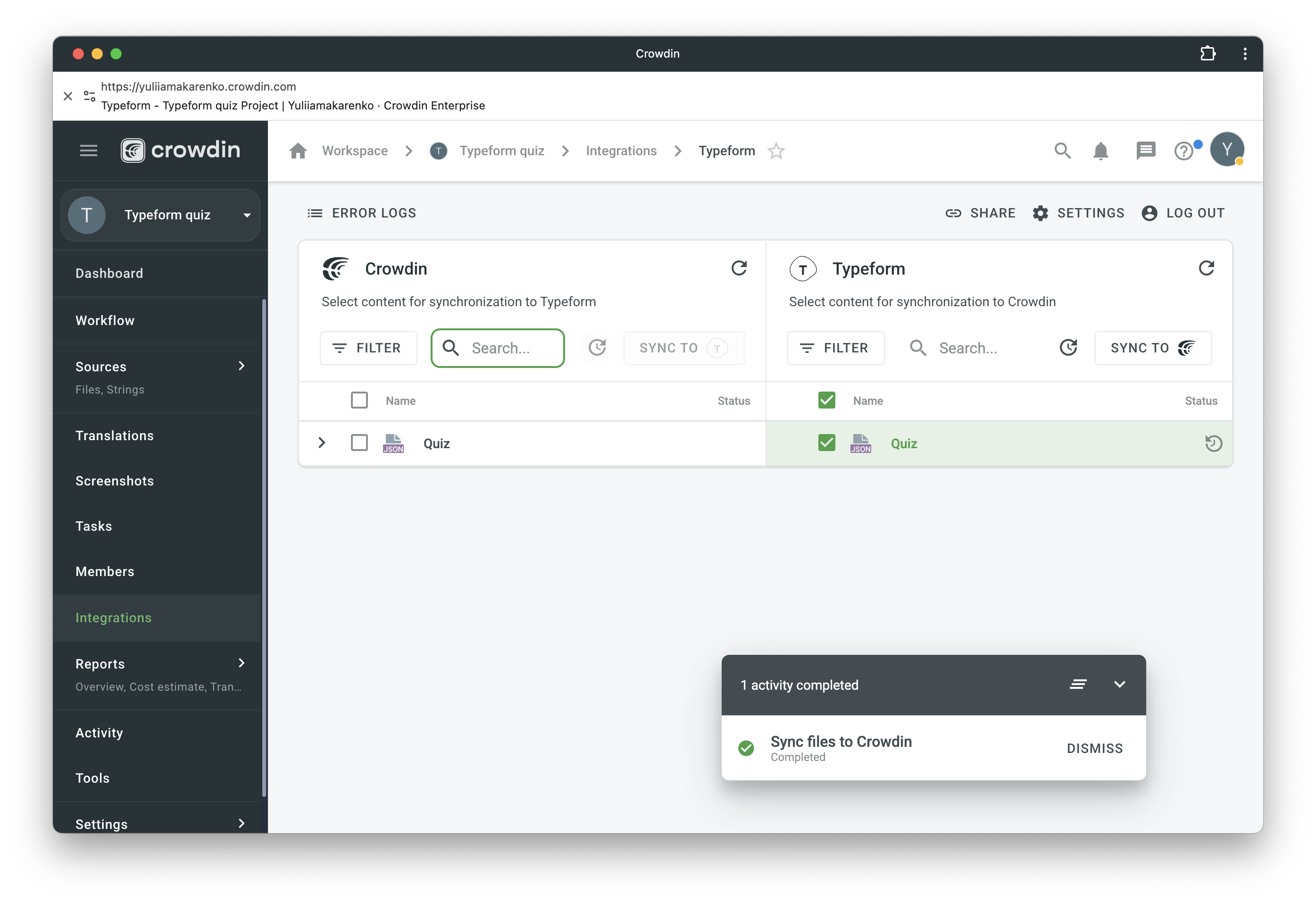 Import Typeform files to Crowdin for translation