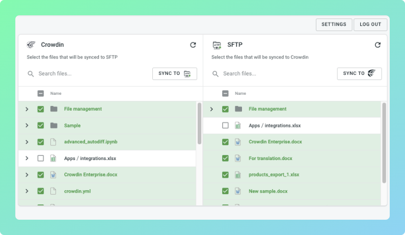 SFTP translation synchronization. Screenshot