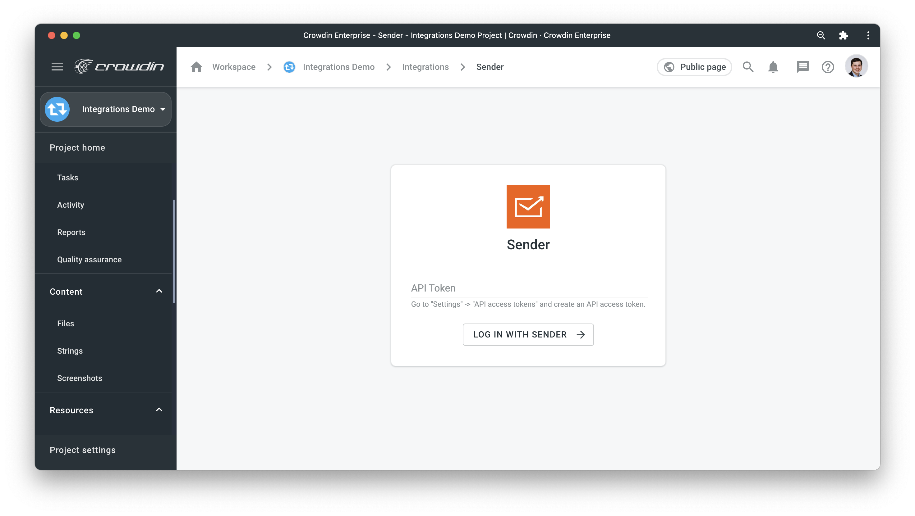 Sender.net configuration. Screenshot