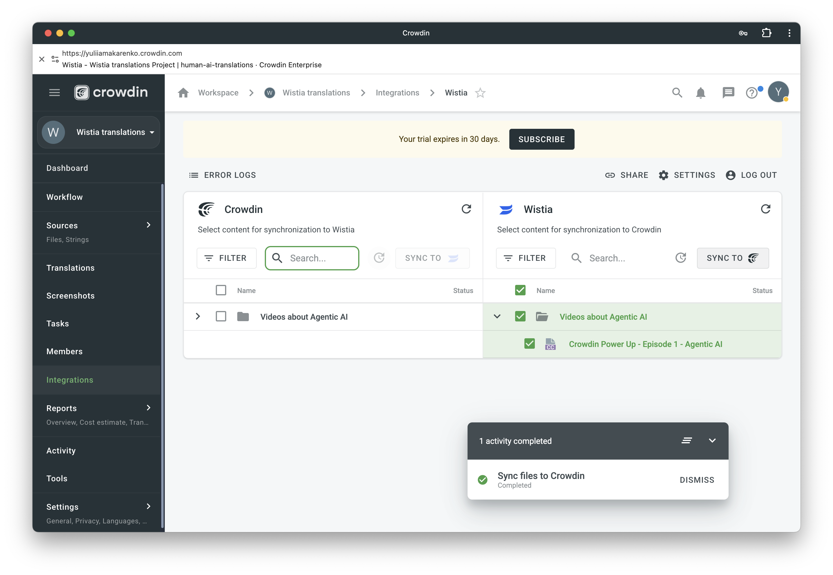 Sync Wistia files for translation to Crowdin Sync Wistia text for translation to Crowdin