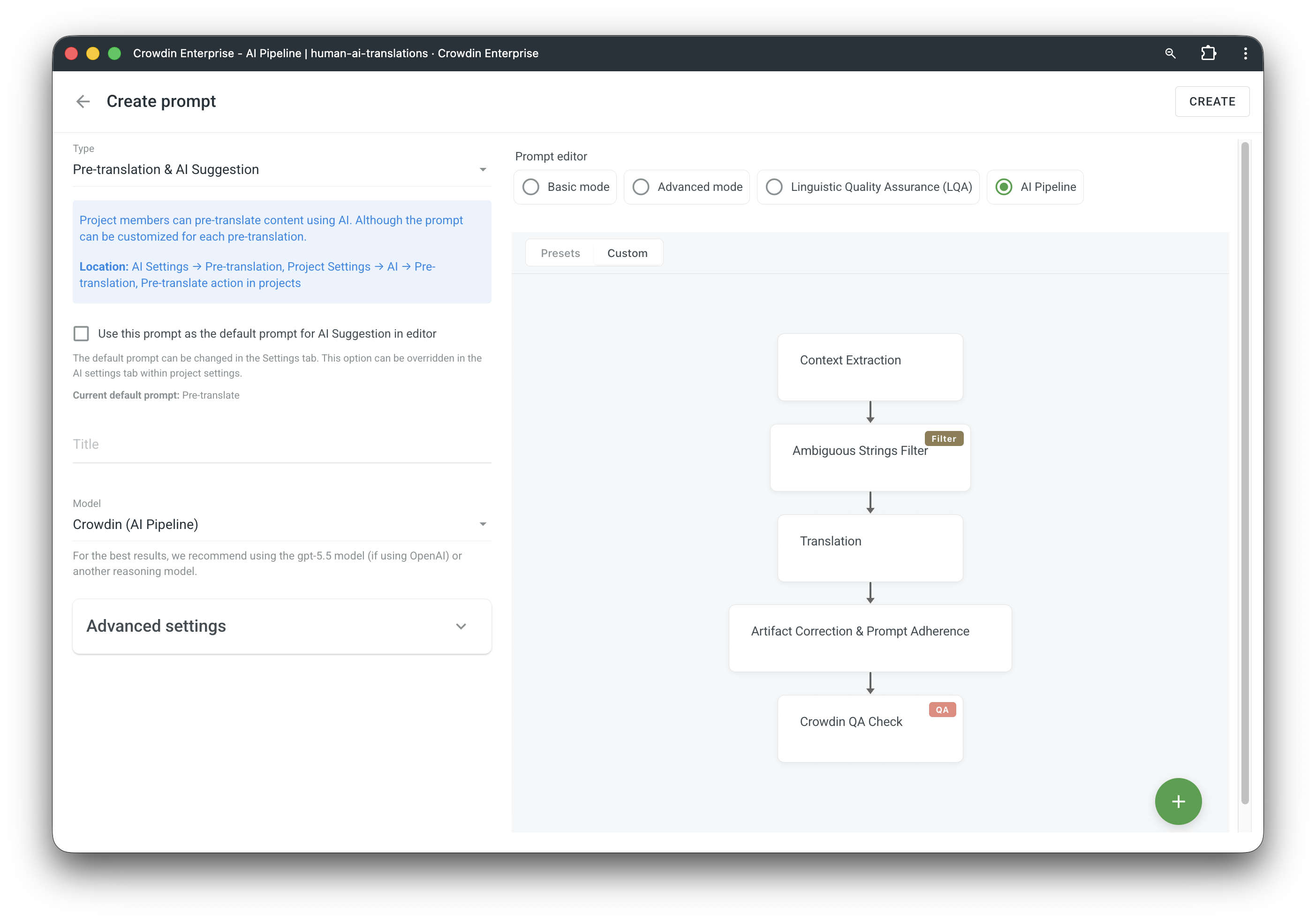 Custom AI Pipeline setup