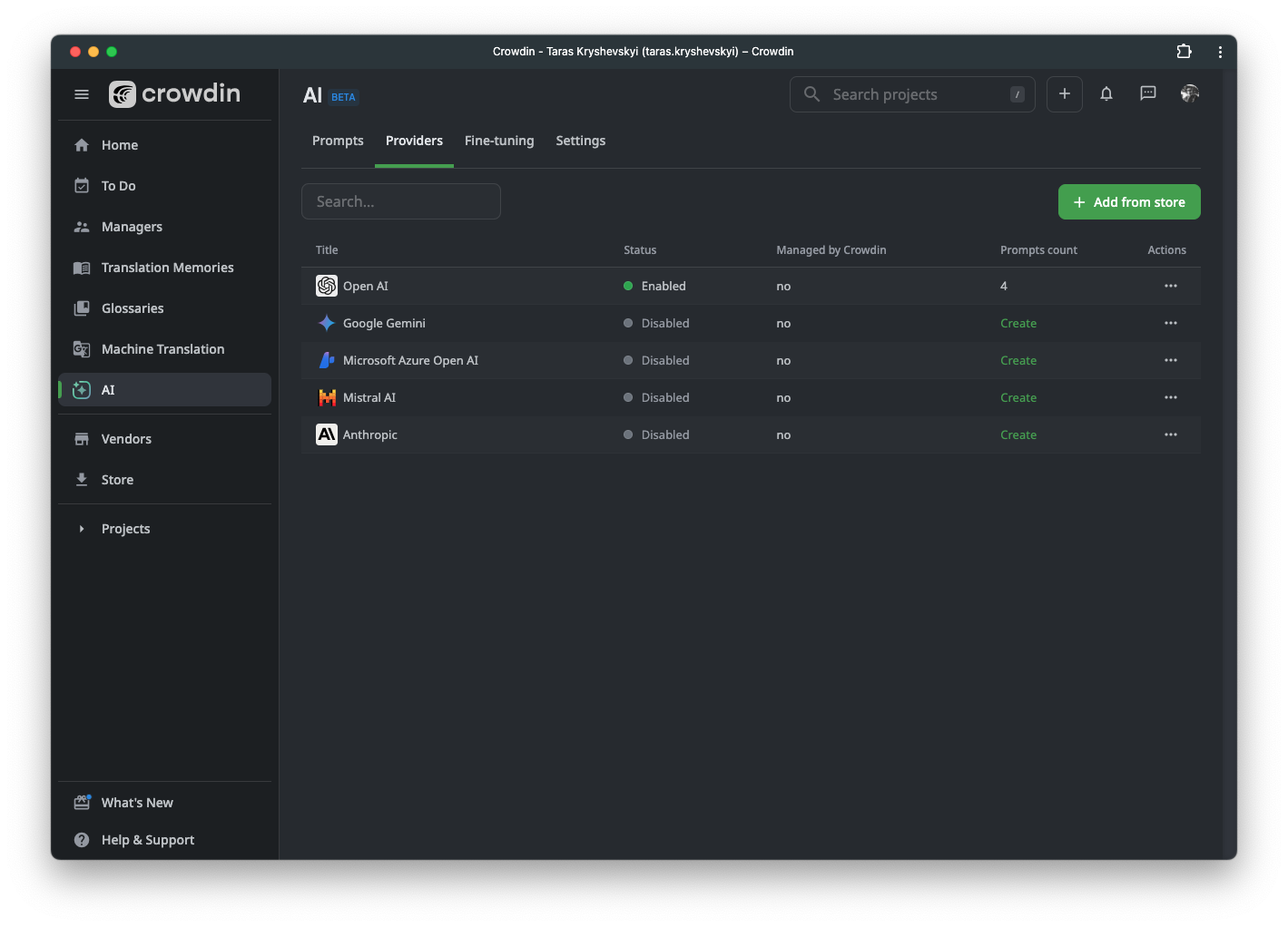ChatGPT integration for translation platform, screenshot