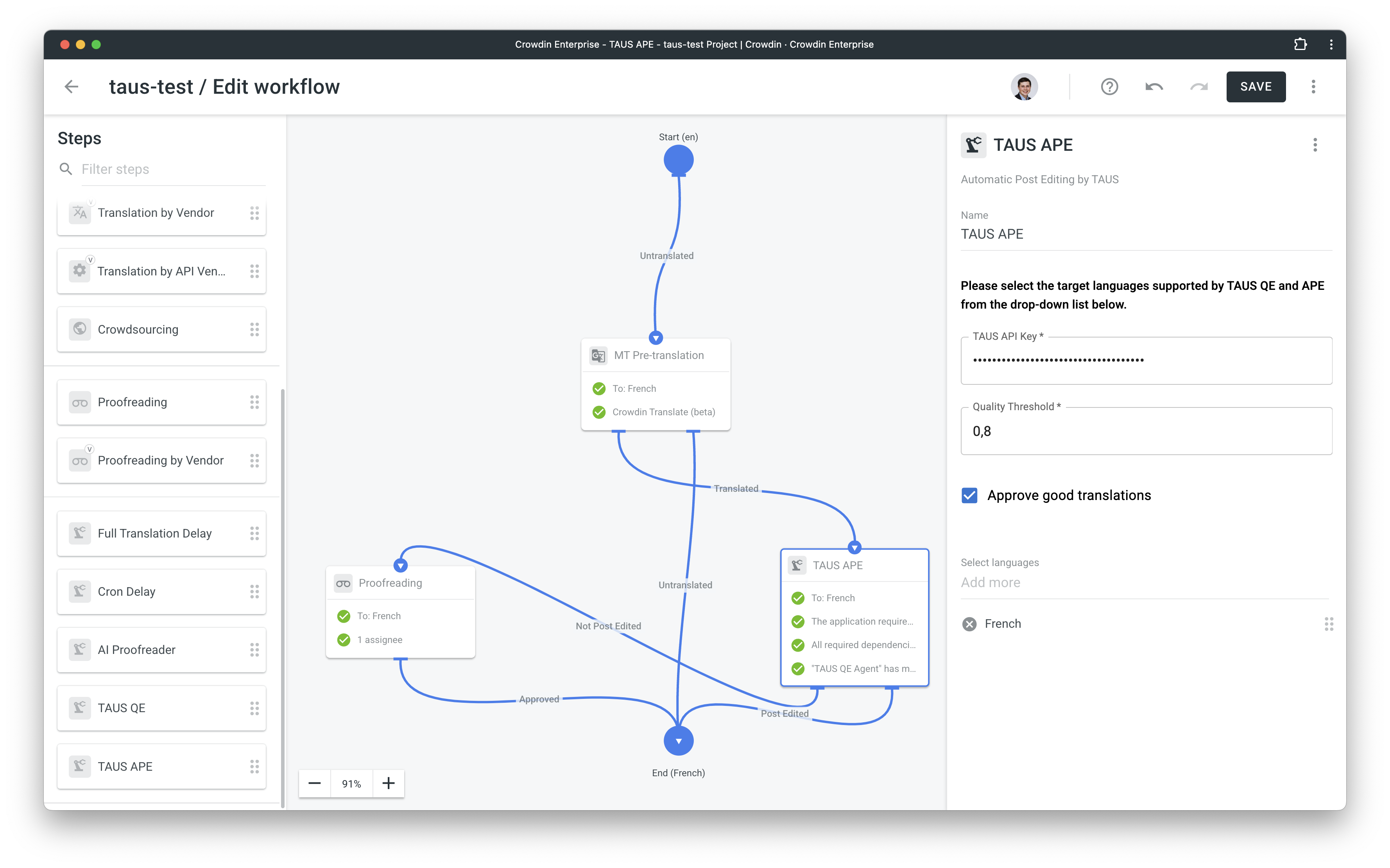 TAUS QE & APE Integration for Crowdin