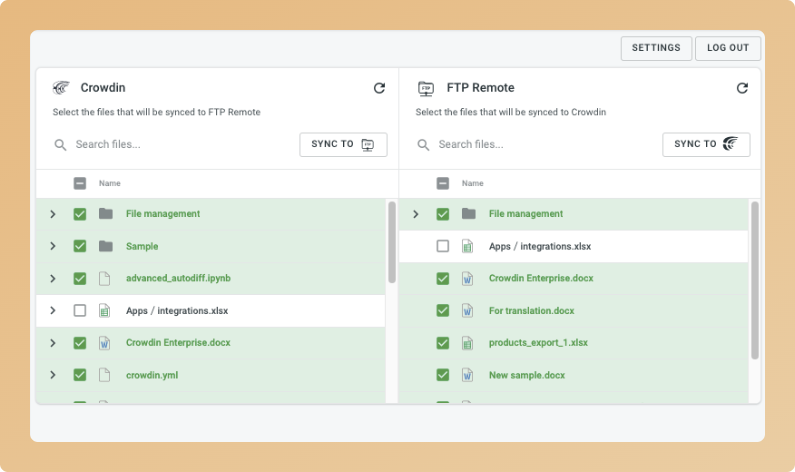 FTP Remote translation synchronization. Screenshot