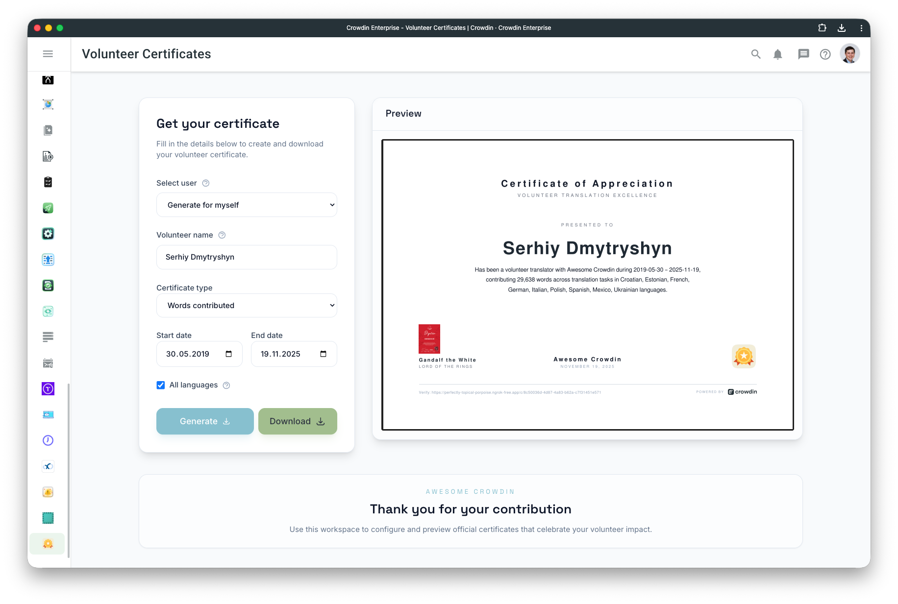 Generating Crowdin certificate